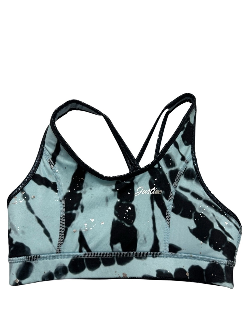 Justice Light Aqua and Black Tie-Dye Strappy Sports Bra